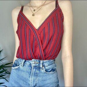 Body Suit BURGUNDY with blue & red stripes- size Medium-Womens NWOT